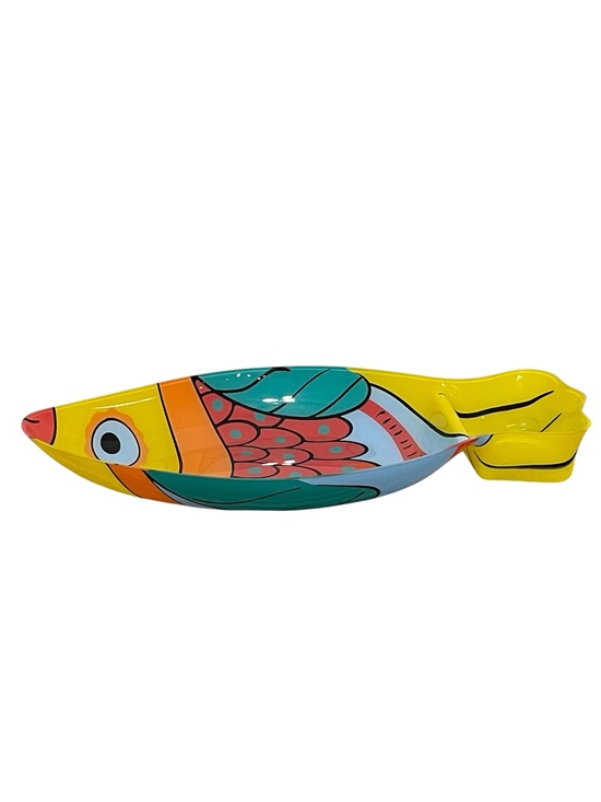 None Other - Colorful Fish Shaped Chip0 & Dip Bowl Servewear Party Coastal Fun Lightweight